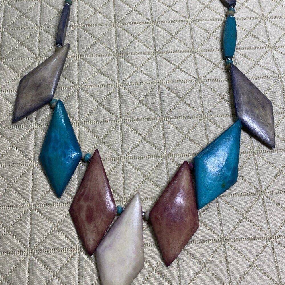 Vintage Dyed Bone Bead Necklace Tribal Ethnic Boho Jewelry 21”